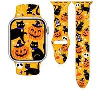 Vieeki Halloween Pumpkin Watch Band for Women Men (Compatible with Apple Watch 42mm 46mm 49mm 41mm 45mm 40mm 44mm) (Replacement Strap for iWatch Series Ultra SE 10 9 8 7 6 5 4 3) Orange Y1 42mm