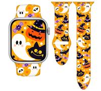 Vieeki Halloween Pumpkin Watch Band for Women Men (Compatible with Apple Watch 42mm 46mm 49mm 41mm 45mm 40mm 44mm) (Replacement Strap for iWatch Series Ultra SE 10 9 8 7 6 5 4 3) Orange Q1 42mm