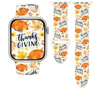Vieeki Thanksgiving Pumpkins Watch Band for Women Men (Compatible with Apple Watch 42mm 46mm 49mm 41mm 45mm 40mm 44mm) (Replacement Strap for iWatch Series Ultra SE 10 9 8 7 6 5 4 3) White Y 38mm
