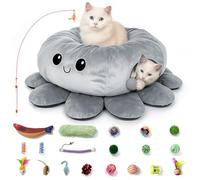 Viefin Cat Tunnel Bed for Indoor Cats, Peekaboo Cat Cave Bed,Soft Cat Donut Tunnel for Kitten Large Cats, Cute Grey Octopus Shaped L
