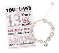 ViEinkaufen 13th Birthday Gifts for Girls,Adjustable Pearl & CZ Ball Bracelet and Happy Birthday Card for 13 Year Old Girls,13th Birthday Decorations, Teenager Gifts for Daughter Sisters Friends