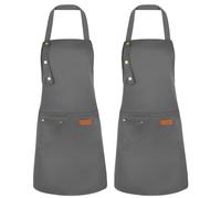 ViEinkaufen 2 Pack Adjustable Kitchen Apron for Women - Waterproof Chef Aprons Bakers Cooking Apron with 2 Large Pockets, Unisex Resuable Canvas Apron for Home Kitchen, Restaurant, Coffee, BBQ