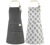 ViEinkaufen 2 Pack Apron for Women, Waterproof Kitchen Apron for Cooking, Adjustable Bib Aprons with 2 Pockets, Wipeable Bib Apron for Baking Grilling Household Cleaning Gardening(Black+Light Grey)