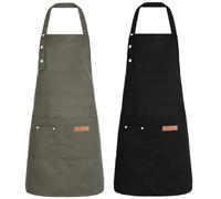 ViEinkaufen 2 Pack Aprons for Men Women with Pockets, Waterproof Adjustable Chef Apron for Cooking, Baking, Gardening, BBQ, Craft Working, Painting