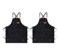 ViEinkaufen 2 Pack Canvas Aprons for Women Men,Chef Aprons with Adjustable Strap and 3 Pockets,Cross Back Work Apron,Cross Back,Apron for Baking Cleaning Gardening Tailoring (Black)