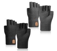 ViEinkaufen 2 Pairs Half Finger Gloves, Winter Fingerless Gloves | for Men WomenWork Driving Running Biking Climbing (Black & Grey)