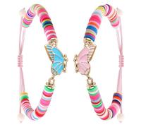 ViEinkaufen 2 Pcs Friendship Bracelet Kids, Matching Butterfly Bff Bracelets Adjustable for Kids, Girls, Sisters, Best Friends (Blue/Pink)