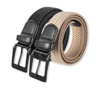 ViEinkaufen 2 pieces Belts Men, Elastic Braided Stretch Belt Unisex Mens Women Belt Woven Trouser Belts for Jeans, Shorts, Trousers Casual Work, 105cm/41.33inch, Black, Beige