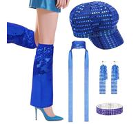 ViEinkaufen 7-Piece Abba Accessories Set,Blue Boa with Sequin Hat,Funky Earrings and Bracelet,Retro Disco Dress Up for Women,Perfect for Theme Parties,Dance Performances and Music Festivals
