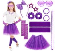 ViEinkaufen 80s Fancy Dress for Girls,Kids 90s Fancy Dress Set Kids Tutu Neon Leg Warmers Fishnet Gloves Sunglasses Earrings Necklace Headband Scrunchies Neon Party Accessories
