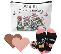 ViEinkaufen Book Lovers Gift Set,I'm Reading Makeup Bag and Socks Bookmarks, Bookish Present Librarians Appreciation Present Leaving Birthday Gifts for Women Readers & Bookworms