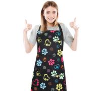 ViEinkaufen Dog Paw Prints Kitchen Apron, Waterproof Adjustable Cooking Apron with Two Pockets for Cooking Baking Gardening Grooming
