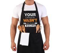 ViEinkaufen Funny Aprons for Men-YOUR OPINION WASN'T IN THE RECIPE, Adjustable Waterproof Chef BBQ Aprons with Pockets for Men, Husband, Dad