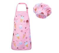 ViEinkaufen Kids Apron Set Ice Cream Print Kids Aprons for Cooking and Chef Hat Adjustable Childrens Aprons for Baking with Pocket for Kitchen Cooking Baking Painting Gardening