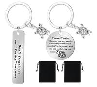 ViEinkaufen Tortoise Keychain, 2 Pcs Cute Travel Turtle Keyring Stainless Steel Keychains Travel Gifts Graduation Gifts for Women Family Friends