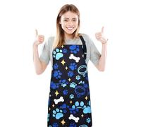 ViEinkaufen Waterproof Dog Grooming Apron with Pocket, Chef Apron, Adjustable Cute Paw Prints Bone and Collar Patterns Apron, for Pet Care Activities, Cooking, Painting, and Gardening