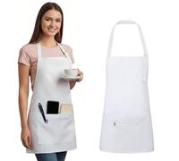 ViEinkaufen White Aprons, Waterproof Cooking Kitchen Aprons,Adjustable Plain Chef Apron with Zippered Pocket for Home Kitchen,Restaurant,Coffee House,Bar,Waitress Servers Work