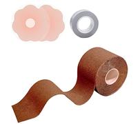 VIEKIER Body Tape Strapless Bra Breathable Breast Lift Tape and 1 Pair Adhesive Bra Silicone Breast Adhesive Bra and 1 Roll Boob Body Tape for Large Breast… Brown