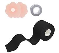 VIEKIER Boob Tape Black Strapless Bra Breathable Breast Lift Tape and 1 Pair Adhesive Bra Silicone Breast Adhesive Bra and 1 Roll Boob Body Tape for Large Breast…