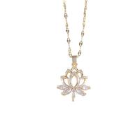 VIEKYBUTTY Elegant Lotus Zirconia Pendant Adjustable Necklace - Buddhist Flower of Life om loto Necklace Jewelry with Lotus Luna Charm, Spiritual Enlightenment Gift | for Meditation & Yoga