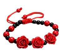 VIEKYBUTTY Red Rose Prayer Beads Adjustable Charm Bracelets, Orthodox Prayer Rope Handcrafted Stone Beaded Wristband for Meditation Protection and Daily Wear