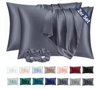 Vielit 2 Pack Satin Pillowcase 70 x 40 Blue Purple, Soft as Silk Pillowcase for Hair and Skin Easier Care than Silk Pillow Case, Envelope Pillowcases & 2 Srunchies Gifts for Women