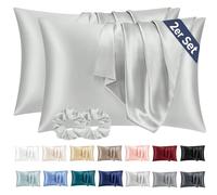 Vielit 2 Pack Satin Pillowcase for Hair and Skin Cooling,Soft as Silk Pillowcase for Hair and Skin,Easier Care than Silk Pillow Case Silver Grey 50x80 cm Gifts for Women Envelope & 2 Scrunchies