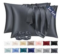 Vielit 2 Pack Satin Pillowcase for Hair and Skin Cooling,Soft as Silk Pillowcase for Hair and Skin,Easier Care than Silk Pillow Case Dark Grey 50x80 cm Gifts for Women Envelope & 2 Scrunchies