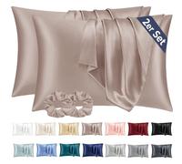 Vielit 2 Pack Satin Pillowcase for Hair and Skin Cooling,Soft as Silk Pillowcase for Hair and Skin,Easier Care than Silk Pillow Case Braun 50x80 cm Gifts for Women Envelope & 2 Scrunchies
