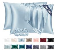Vielit 2 Pack Satin Pillowcase for Hair and Skin Cooling,Soft as Silk Pillowcase for Hair and Skin,Easier Care than Silk Pillow Case Light Blue 50x80 cm Gifts for Women Envelope & 2 Scrunchies