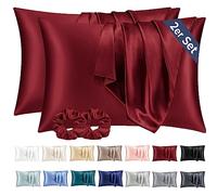 Vielit 2 Pack Satin Pillowcase for Hair and Skin,Soft as Silk Pillowcases for Hair and Skin,Easier Care than Silk Pillow Case Wine Pillowcases for 50x70cm Pillow Envelope & 2 Scrunchies