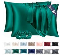Vielit 2 Pack Satin Pillowcase for Hair and Skin,Soft as Silk Pillowcases for Hair and Skin,Easier Care than Silk Pillow Case Dark Green Pillowcases for 50x70cm Pillow Envelope & 2 Scrunchies
