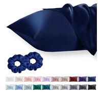 Vielit King Satin Pillowcase for Hair 2pc,Similar to Silk Pillow Cases,Easier Care Than Silk Pillowcase Gifts for Women Men,Navy,20x36 & Envelope Closure and 2 Satin Scrunchies