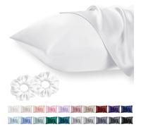 Vielit Queen Satin Pillowcase for Hair 2pc,Similar to Silk Pillow Cases,Easier Care Than Silk Pillowcase,Gifts for Women Men,White,20x30 & Envelope Closure and 2 Satin Scrunchies