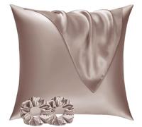 Vielit Satin Pillowcase for Hair and Skin 60x60 2 Pack & 2 Scrunchies, Soft as Silk Pillowcase for Hair and Skin,Easier Care than Silk Pillow Case, Brown Pillowcases Envelope Gift for Women