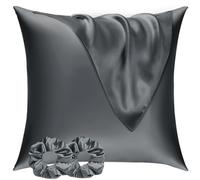 Vielit Satin Pillowcase for Hair and Skin 60x60 2 Pack & 2 Scrunchies, Soft as Silk Pillowcase for Hair and Skin,Easier Care than Silk Pillow Case, Dark Grey Pillowcases Envelope Gift for Women