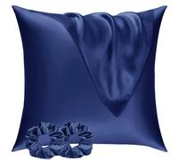 Vielit Satin Pillowcase for Hair and Skin 60x60 2 Pack & 2 Scrunchies, Soft as Silk Pillowcase for Hair and Skin,Easier Care than Silk Pillow Case, Navy Pillowcases Envelope Gift for Women