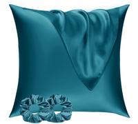 Vielit Satin Pillowcase for Hair and Skin 65x65 2 Pack & 2 Scrunchies, Soft as Silk Pillowcase for Hair and Skin,Easier Care than Silk Pillow Case, Teel Pillowcases Envelope Gift for Women