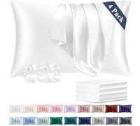 Vielit Satin Pillowcase for Hair and Skin Cooling,Soft as Silk Pillowcase for Hair and Skin,Easier Care than Silk Pillow Cases 4 Pack White 50x75cm Gifts for Women Envelope & 2 Scrunchies