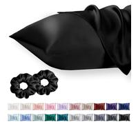 Vielit Standard Satin Pillowcase for Hair 2pc,Similar to Silk Pillow Cases,Easier Care Than Silk Pillowcase,Gifts for Women Men,Black,20x26 & Envelope Closure and 2 Satin Scrunchies
