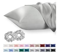 Vielit Standard Satin Pillowcase for Hair 2pc,Similar to Silk Pillow Cases,Easier Care Than Silk Pillowcase,Gifts for Women Men,Silver Grey,20x26 & Envelope Closure and 2 Satin Scrunchies