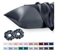 Vielit Standard Satin Pillowcase for Hair 2pc,Similar to Silk Pillow Cases,Easier Care Than Silk Pillowcase,Gifts for Women Men,Dark Grey,20x26 & Envelope Closure and 2 Satin Scrunchies