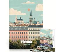 Vienna, Austria Cityscape Illustration 1000 Piece Jigsaw Puzzles for Adults Jigsaw Mind Training Gentle Pastime Laser Cut Meaningful Gift (38x26cm)