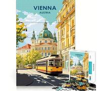 Vienna Austria Cityscape with Tram Jigsaw 1000 Pieces Memory Skill Fun Smooth Edge Perfect Interlock Fun-filled Way to Fill Empty Hours (38x26cm)
