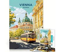 Vienna Austria Cityscape with Tram Jigsaw for Teenagers1000 Pieces Mind Boost Game Firm Fit Secure Assembly Bonding Activity for Loved Ones (50x75cm)