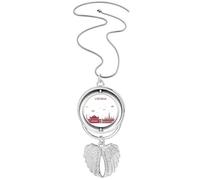 Vienna Austria Flat Landmark Pattern Pendant Angel Wings Rotating Necklace Jewelry