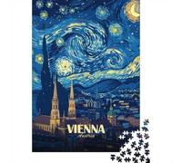 Vienna Austria Starry Night Art 1000-Piece Puzzle for Adults, 38x26cm/1000pcs, to Complete Gradually over A Weekend; White Card Pieces for A Neat Table