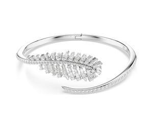 Vienna bangle, Mixed cuts, Feather, White, Rhodium plated