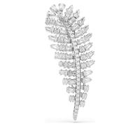 Vienna brooch, Mixed cuts, Feather, White, Rhodium plated