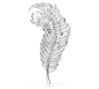 Vienna brooch, Mixed cuts, Feather, White, Rhodium plated